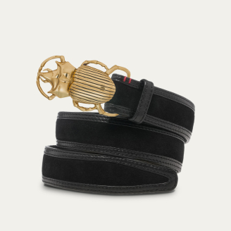 Ceinture Veau Velours Noir Scarabée Doré