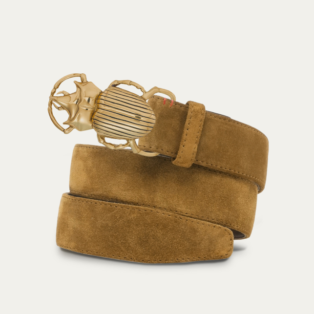 Tobacco Suede Calfskin Beetle Belt