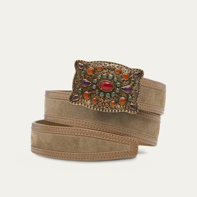 Ceinture Veau Velours Taupe Écu