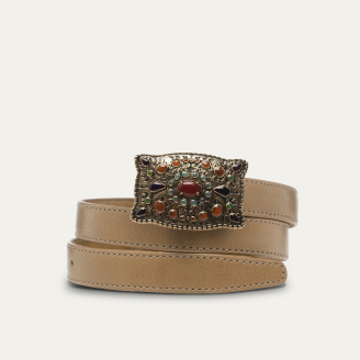 Baby Embossed Check Leather Belt – Gold Shield