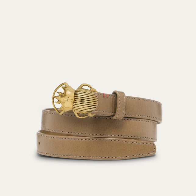 Baby Ceinture Veau Velours Taupe Scarabée Doré