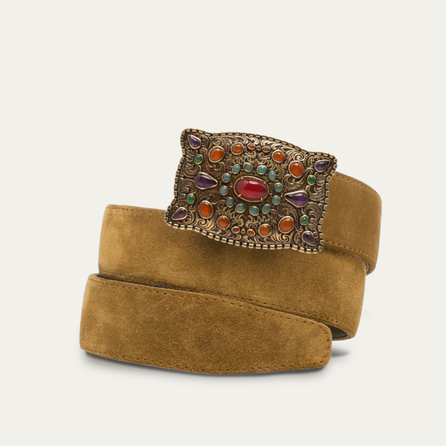 Ceinture Veau Velours Tabac Écu