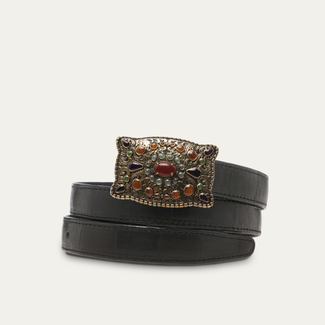 Baby Ceinture Cuir Embossé Check Écu Or