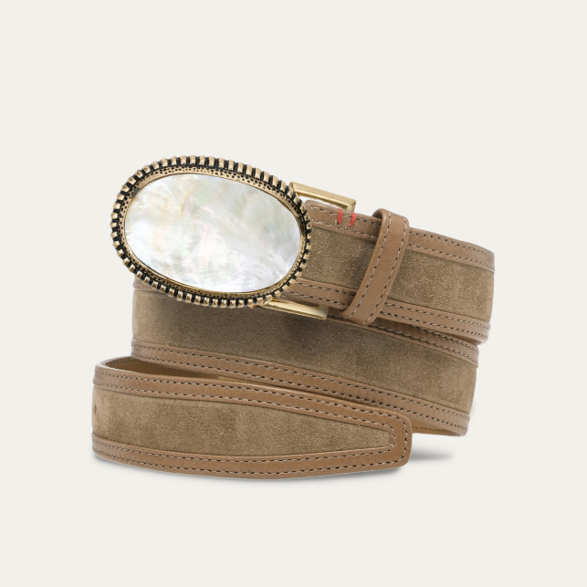 Ceinture Veau Velours Taupe Dallas Nacre