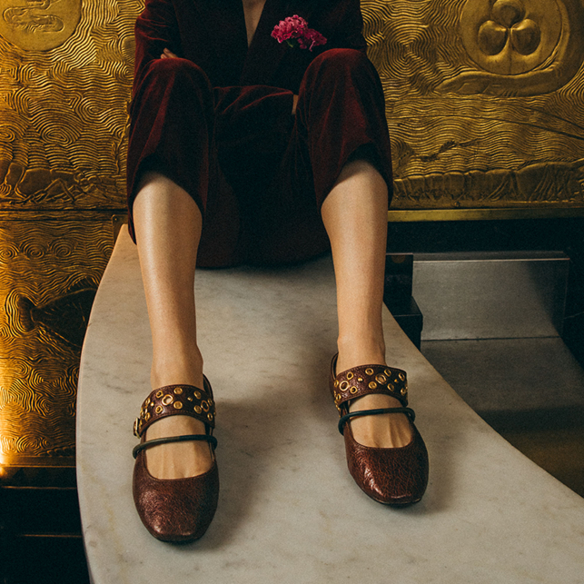 Adele Ballerinas Cognac Leather Gold