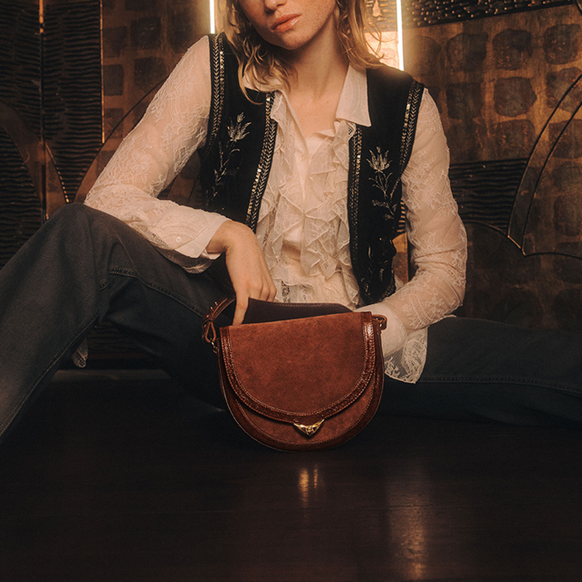 Cognac Thick Suede Victoria Bag