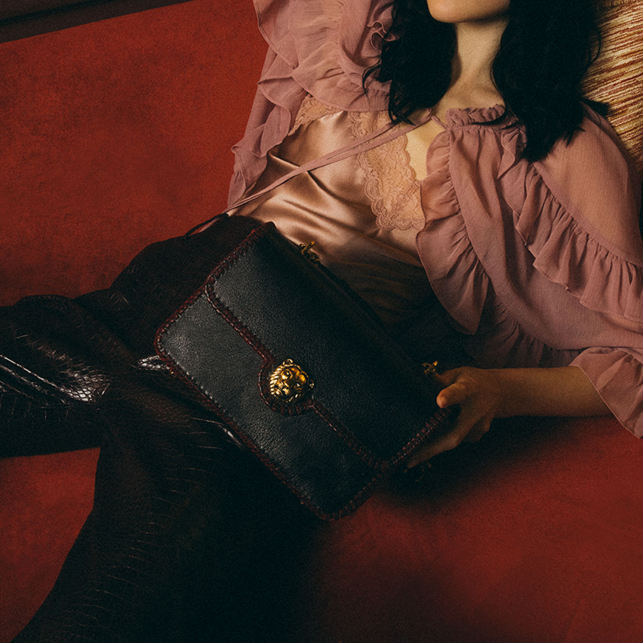 Dark Brown Embroidered Leather Big Ava Bag