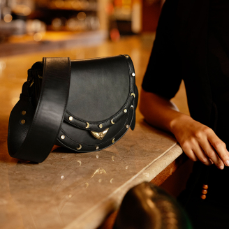 Black Nappa Leather with Shell Studs Bag Victoria