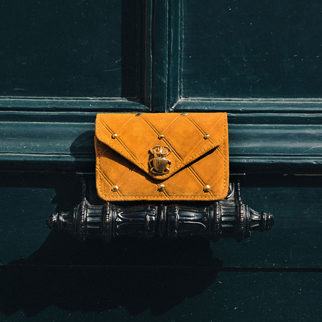 Studded Amber Leather Card Holder Alex