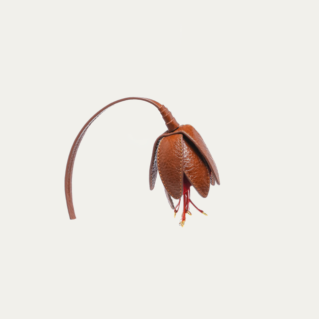 Grigri Cuir Tabac et Coquelicot