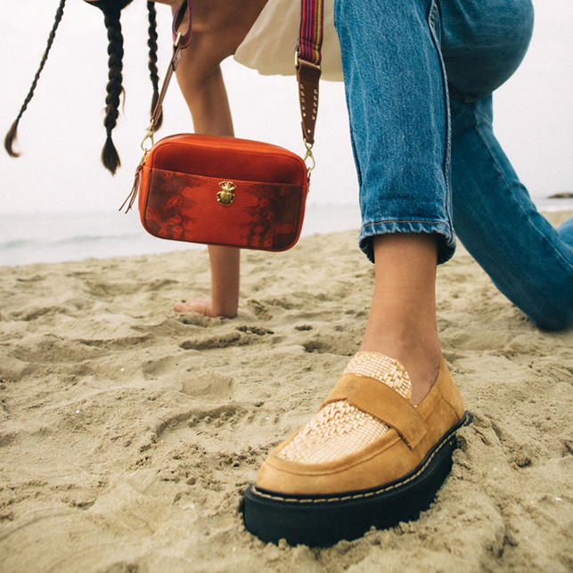 Pecan Leather Raffia Mia Moccasin