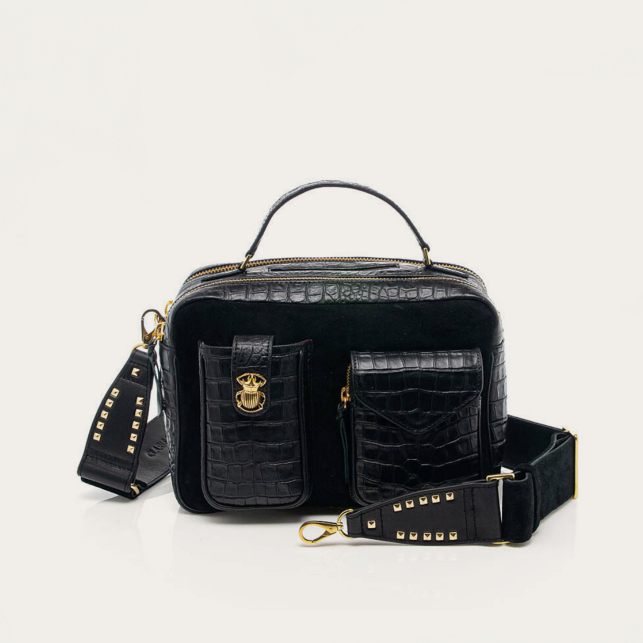 Black Croco Embossed Cesar Bag