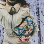 Blue Snowflake Silk Velvet Big Ava Bag
