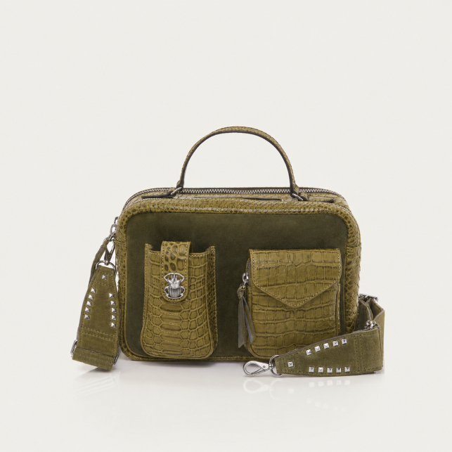Sac Cesar Embossé Croco Kaki