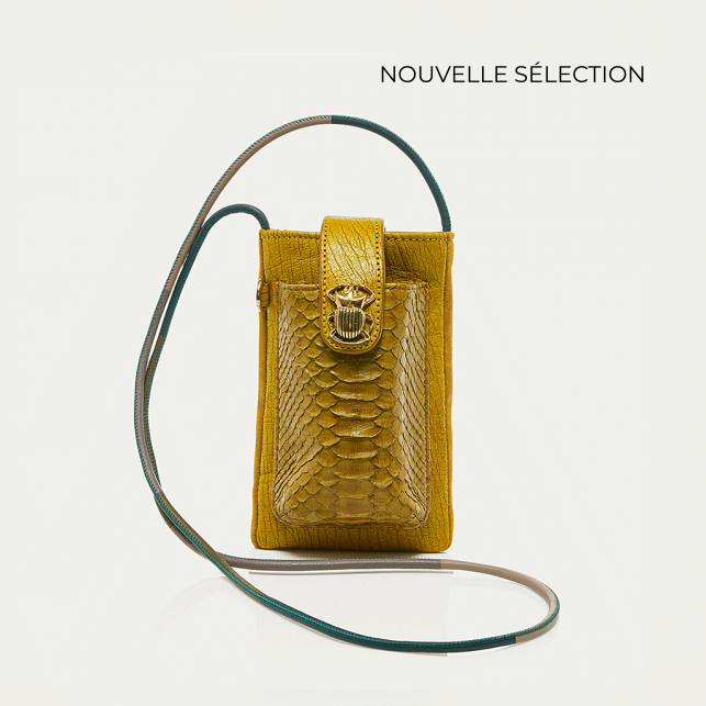 Etui à Telephone Python Double Marcus Soufre Or
