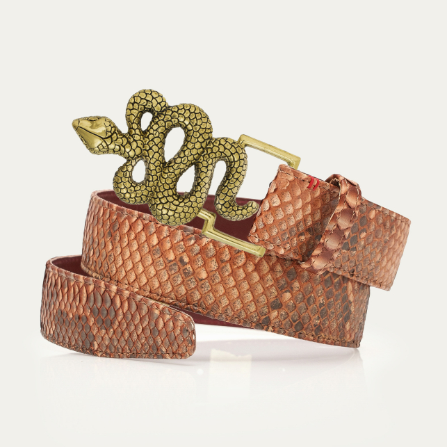 Ceinture Python Cuivre Lavé Serpent Or