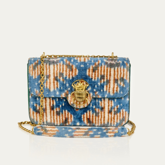 Big Ava Blue Snowflake Silk Velvet Bag