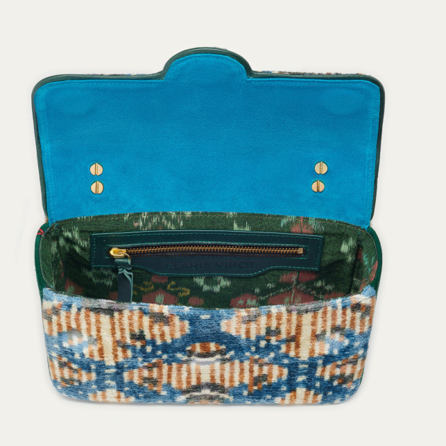 Big Ava Blue Snowflake Silk Velvet Bag