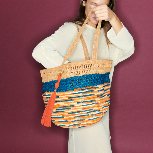 Stella L Basket Bag in Multico Raffia