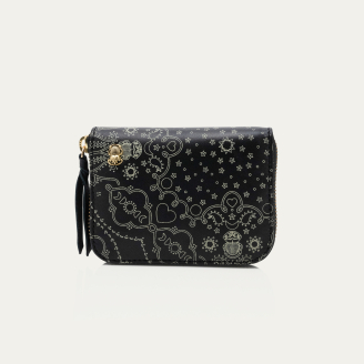 Portefeuille Cuir Mini Bob Nappa Noir Imprime Bandana