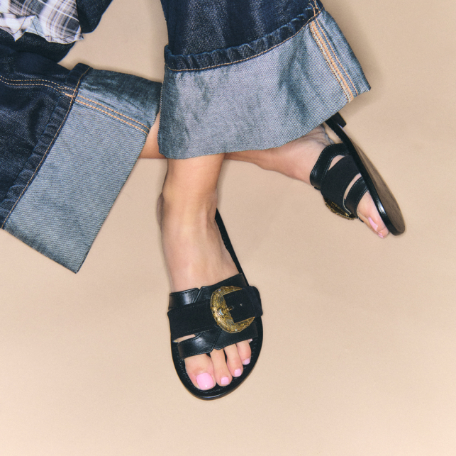 Sandales Cuir Violette Mix Noires