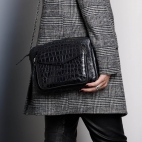 Sac Croco Big Charly Noir chaîne Argent 
