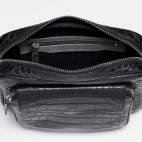 Sac Croco Big Charly Noir chaîne Argent 