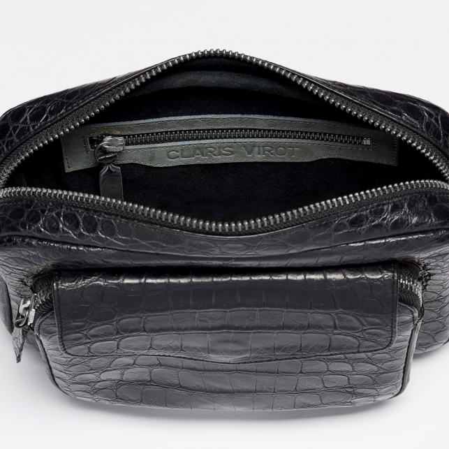 Sac Croco Big Charly Noir chaîne Argent 