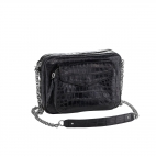 Sac Croco Big Charly Noir chaîne Argent 