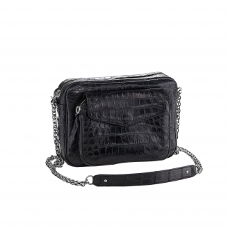 Bag Crocodile Big Charly Black Silver Chain