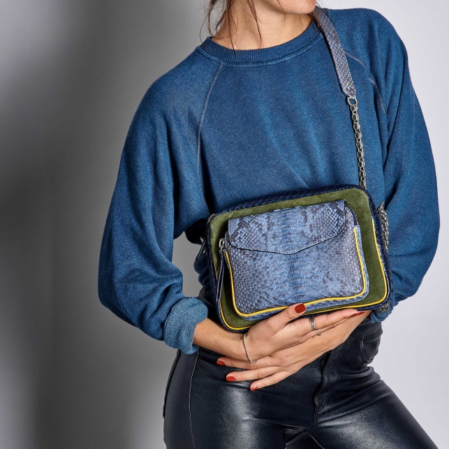 Sac Python Big Charly Tricolore Denim Chaîne