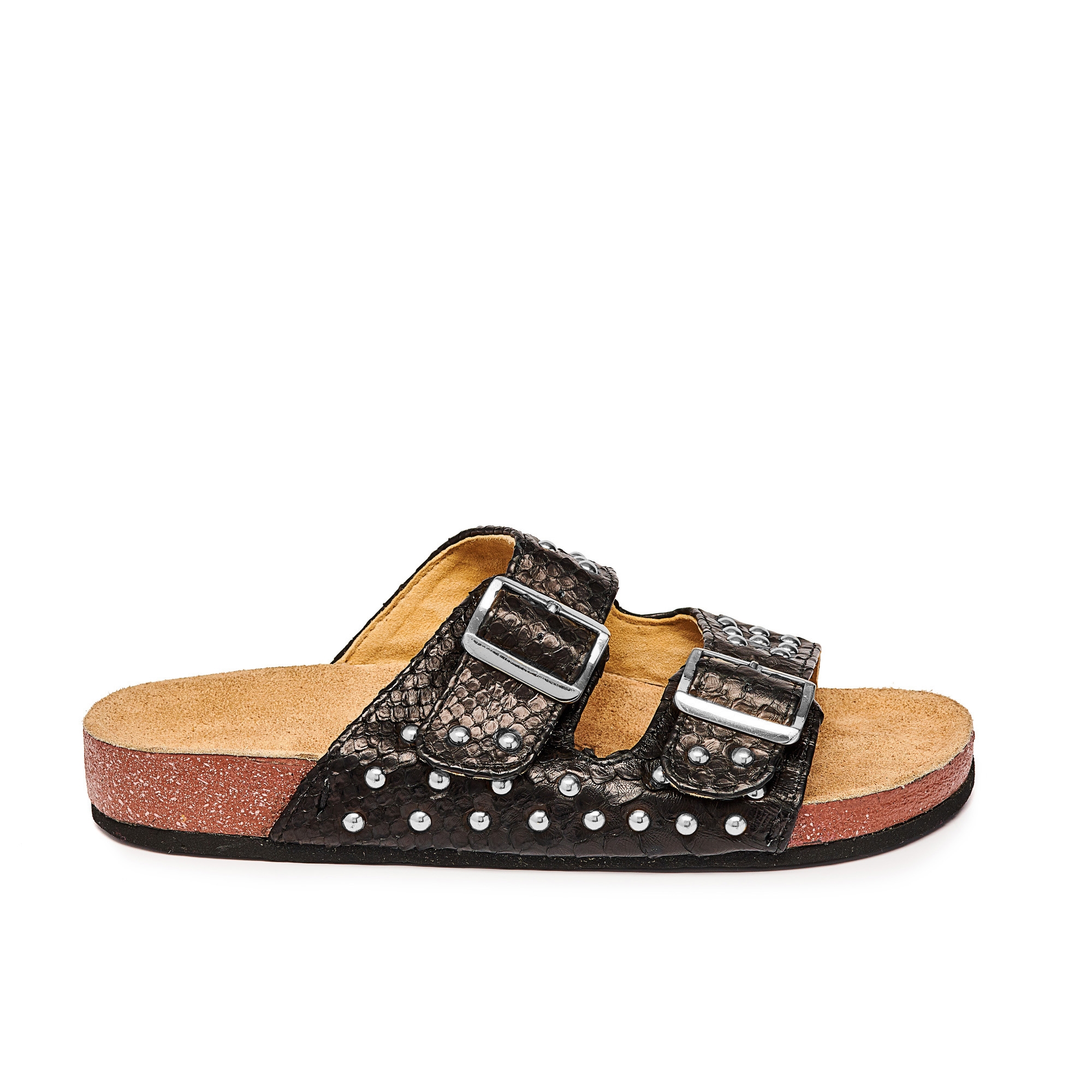 black slides with silver studs