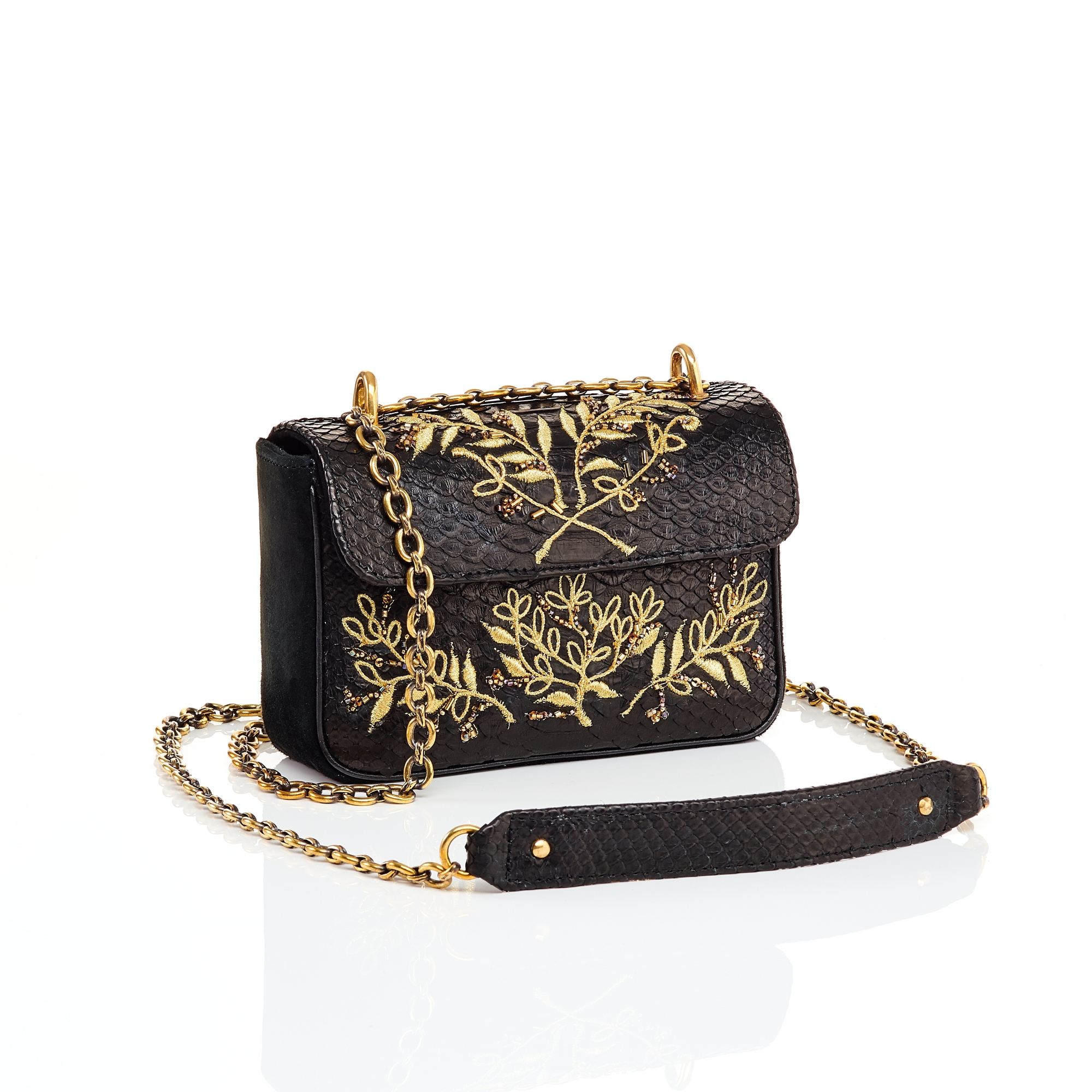 black embroidered bag