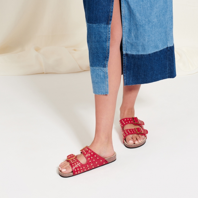 Sandals Python Odette Red Gold Studs 