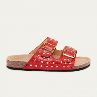 Sandales Python Odette Rouges Clous Or