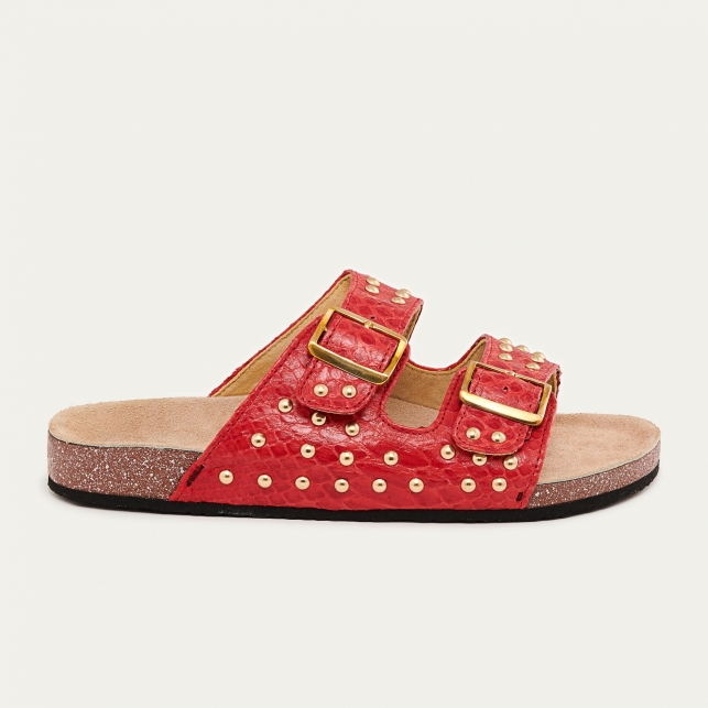 Sandales Python Odette Rouges Clous Or