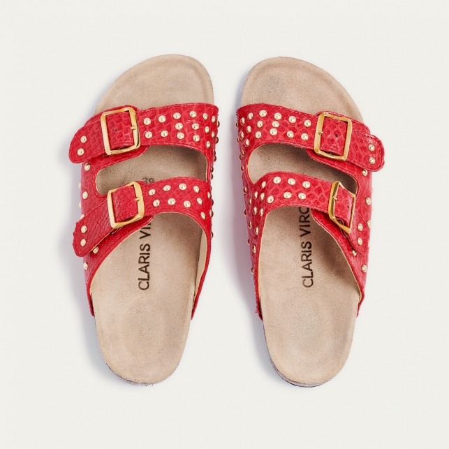 Sandals Python Odette Red Gold Studs 