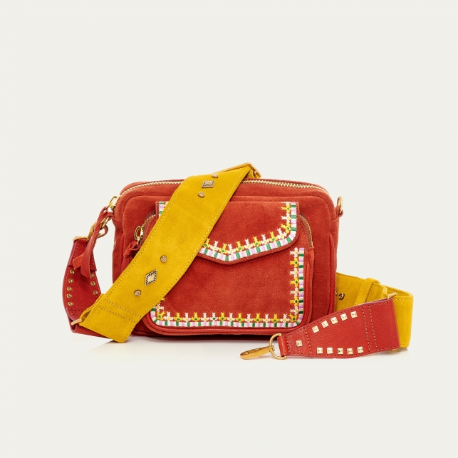 Brick Leather Embroidered Charly Bag