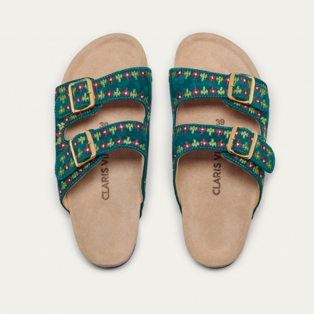 Sandales Cuir Suédé Odette Bleu Canard