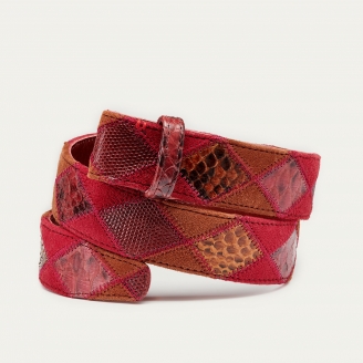 Burgundy Patchwork Python Belt