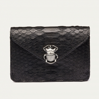 Porte Cartes Python Alex Noir Scarabée Argent