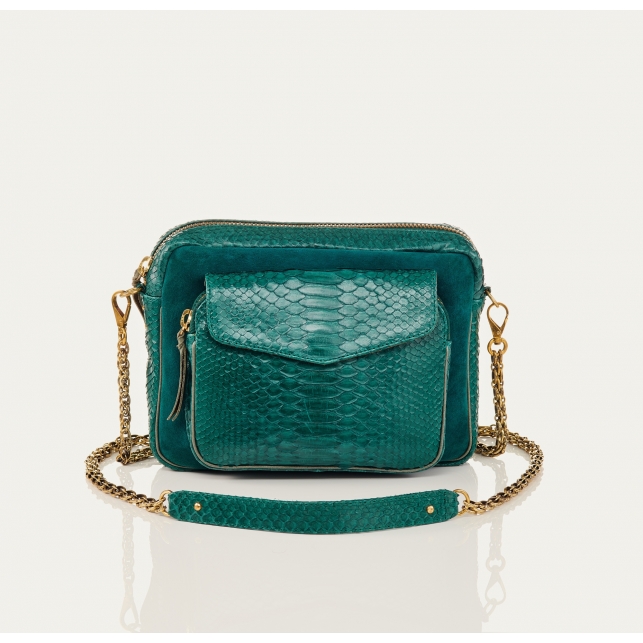 Python and Suede Bag Big Charly Green Blue Chain