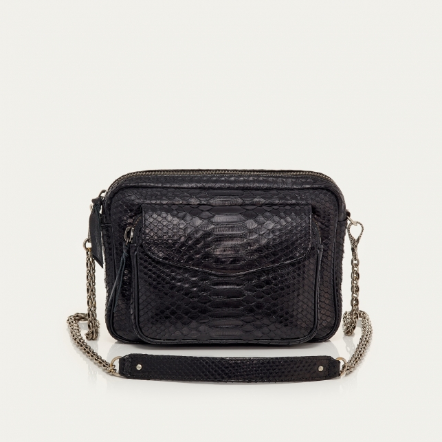 Sac Python Big Charly Noir Chaîne Argent