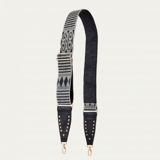 Black Leather Strap Woven Gold