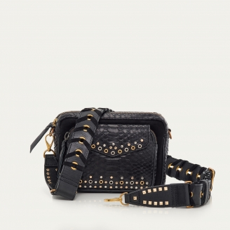 Black Python and Suede Eyelets Big Charly Bag