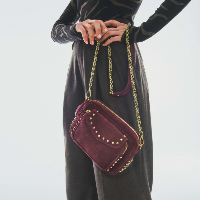 Violet Studded Leather Charly Bag