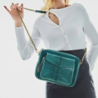 Sac Python Big Charly Bleu Canard Suede Chaîne