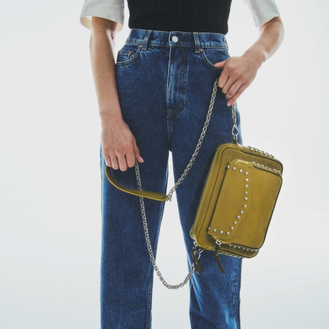 Mustard Studded Leather Big Charly Bag