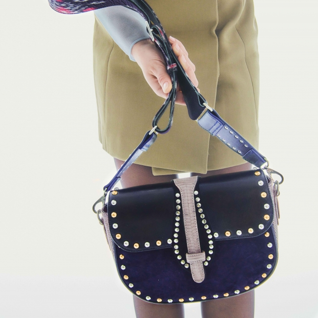grey studded handbag