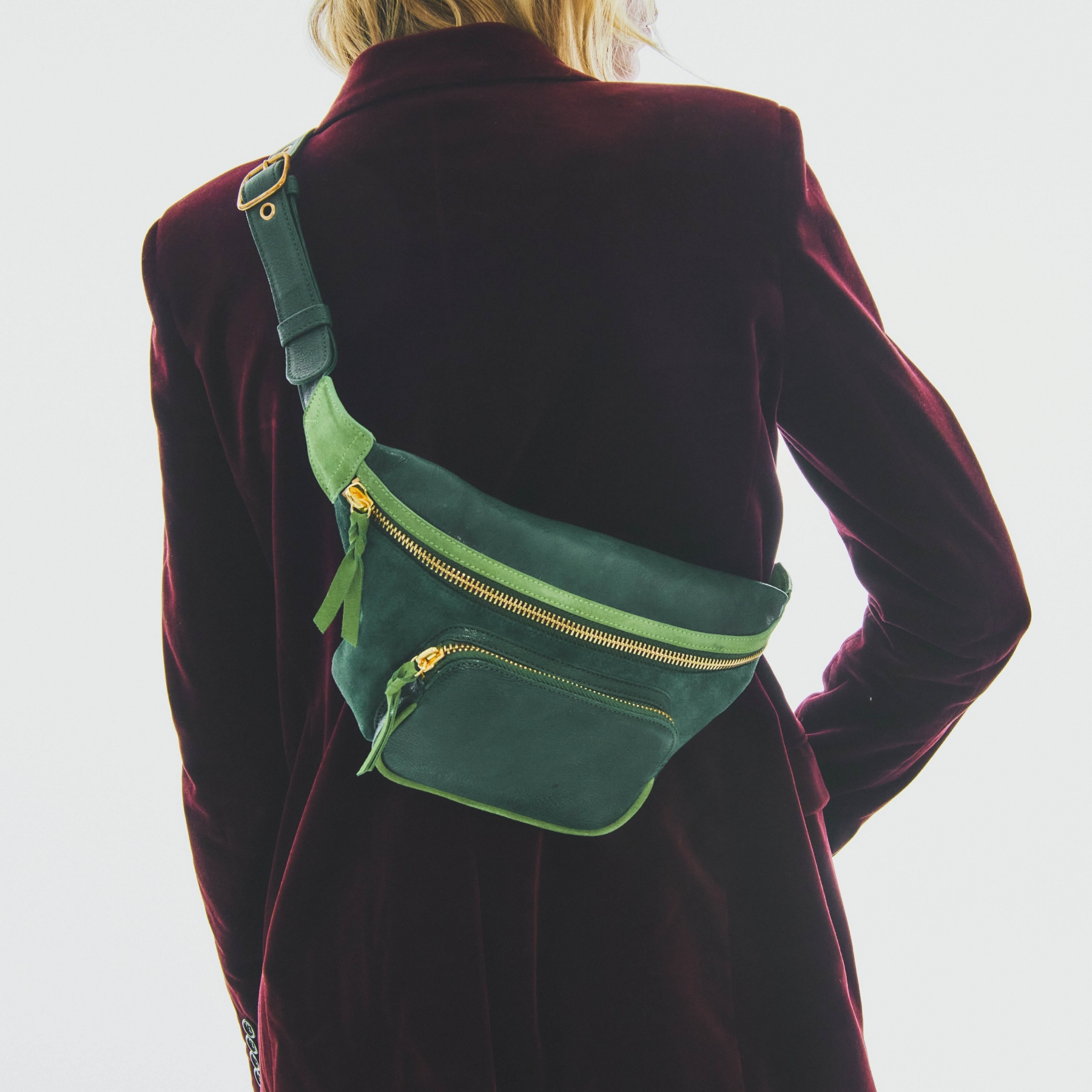 green leather fanny pack